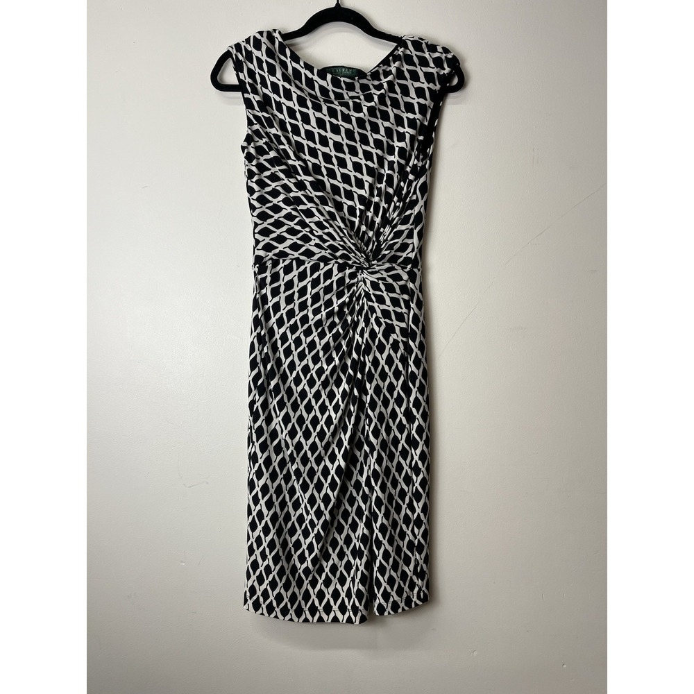 Ralph Lauren Black White Geometric Print Dress Size 6 Sleeveless